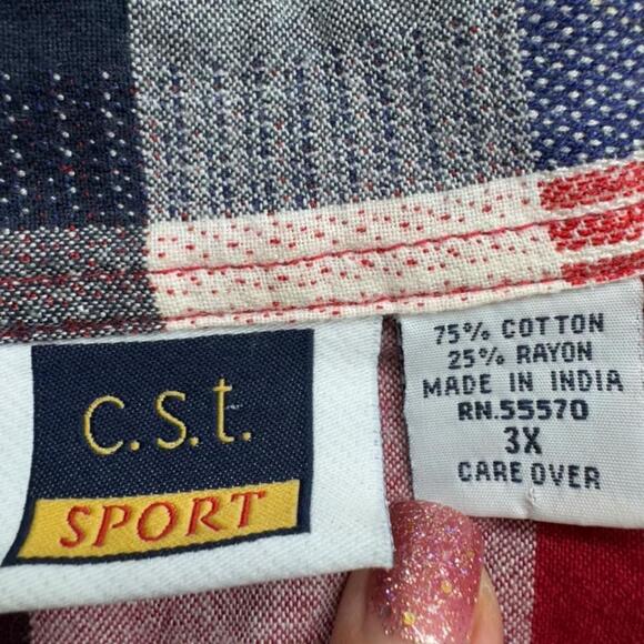 C.S.T. Sport long sleeve red white blue button down collar shirt size 3X - Picture 3 of 4